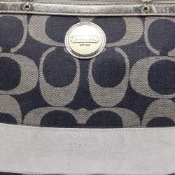 Pre Owned Coach Blue/Silver Denim and Leather Tote