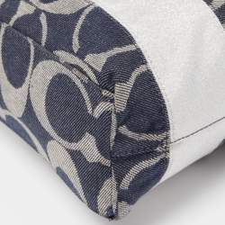 Pre Owned Coach Blue/Silver Denim and Leather Tote