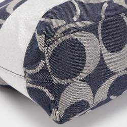 Pre Owned Coach Blue/Silver Denim and Leather Tote