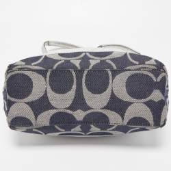 Pre Owned Coach Blue/Silver Denim and Leather Tote