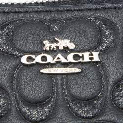 Pre Owned Coach Black Embossed Leather Wristlet Clutch