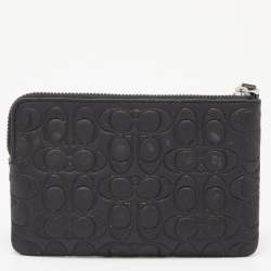 Pre Owned Coach Black Embossed Leather Wristlet Clutch