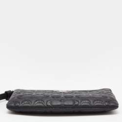 Pre Owned Coach Black Embossed Leather Wristlet Clutch