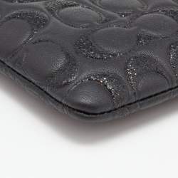Pre Owned Coach Black Embossed Leather Wristlet Clutch
