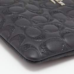 Pre Owned Coach Black Embossed Leather Wristlet Clutch