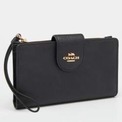 Pre Owned Coach Black Leather Zip Wristlet Wallet
