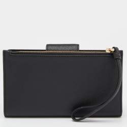 Pre Owned Coach Black Leather Zip Wristlet Wallet