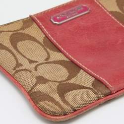 Coach Beige/Pink Signature Canvas and Leather Wristlet Pouch