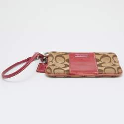 Coach Beige/Pink Signature Canvas and Leather Wristlet Pouch