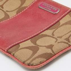 Coach Beige/Pink Signature Canvas and Leather Wristlet Pouch