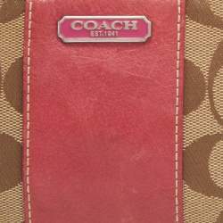 Coach Beige/Pink Signature Canvas and Leather Wristlet Pouch
