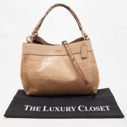 Coach Beige Suede, Croc and Python Embossed Leather Small Lexy Shoulder Bag
