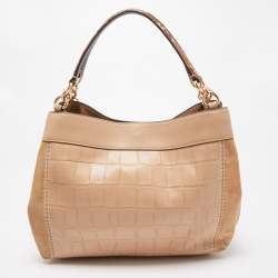 Coach Beige Suede, Croc and Python Embossed Leather Small Lexy Shoulder Bag
