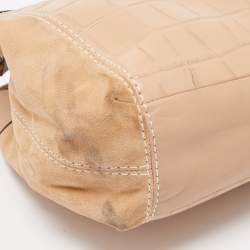 Coach Beige Suede, Croc and Python Embossed Leather Small Lexy Shoulder Bag