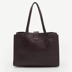 Pre Owned Coach Burgundy Leather Turnlock Charlie Carryall Tote