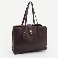 Pre Owned Coach Burgundy Leather Turnlock Charlie Carryall Tote