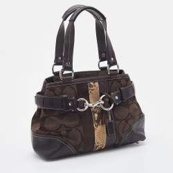 Pre Owned Coach Dark Brown/Beige Signature Canvas and Leather Hampton Tote