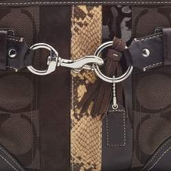 Pre Owned Coach Dark Brown/Beige Signature Canvas and Leather Hampton Tote