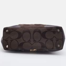 Pre Owned Coach Dark Brown/Beige Signature Canvas and Leather Hampton Tote