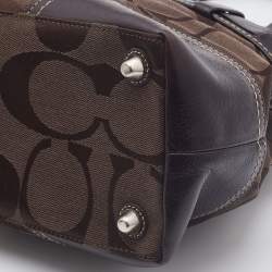 Pre Owned Coach Dark Brown/Beige Signature Canvas and Leather Hampton Tote