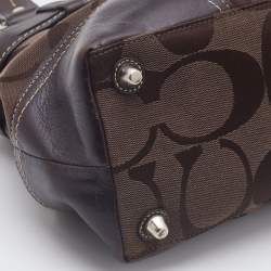 Pre Owned Coach Dark Brown/Beige Signature Canvas and Leather Hampton Tote