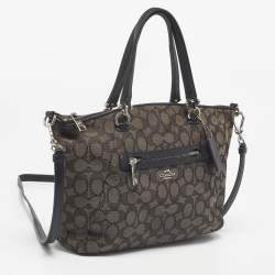Pre Owned Coach Grey/Black Signature Canvas and Leather Prairie Signature Satchel