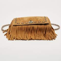 Pre Owned Coach Brown Suede Fringe Dinky Crossbody Bag