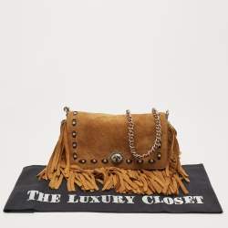 Pre Owned Coach Brown Suede Fringe Dinky Crossbody Bag