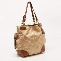 Pre Owned Coach Beige/Brown Signature Fabric and Leather Tote