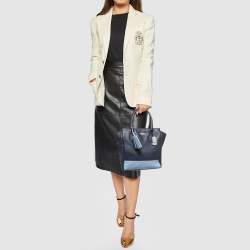 Pre Owned Coach Two Tone Blue Leather Tanner Legacy Tote