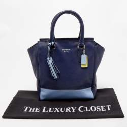 Pre Owned Coach Two Tone Blue Leather Tanner Legacy Tote
