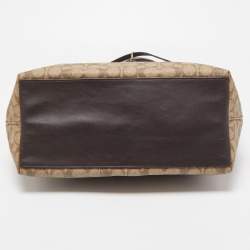 Pre Owned Coach Beige/Brown Signature Coated Canvas and Leather City Zip Tote