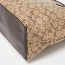 Pre Owned Coach Beige/Brown Signature Coated Canvas and Leather City Zip Tote