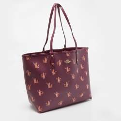 Coach Purple Cat Print Party Coated Canvas and Leather City Reversible Tote