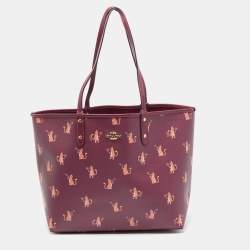 Coach Purple Cat Print Party Coated Canvas and Leather City Reversible Tote