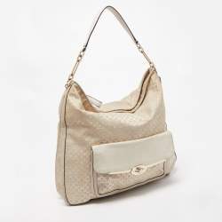 Coach Cream Op Art Fabric and Leather Madison Hobo 