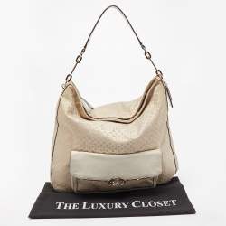 Coach Cream Op Art Fabric and Leather Madison Hobo 