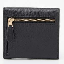 Pre Owned Coach Black Leather Trifold Compact Wallet