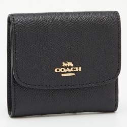 Pre Owned Coach Black Leather Trifold Compact Wallet