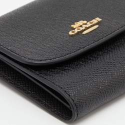 Pre Owned Coach Black Leather Trifold Compact Wallet