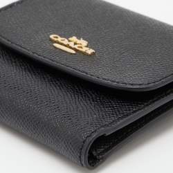 Pre Owned Coach Black Leather Trifold Compact Wallet