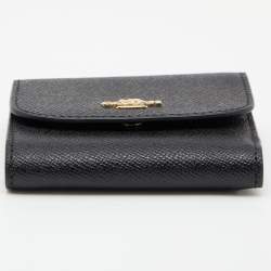 Pre Owned Coach Black Leather Trifold Compact Wallet