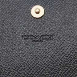 Pre Owned Coach Black Leather Trifold Compact Wallet