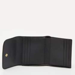 Pre Owned Coach Black Leather Trifold Compact Wallet