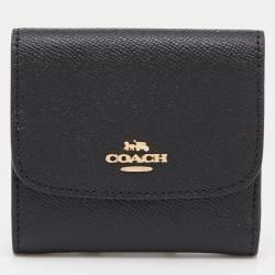 Pre Owned Coach Black Leather Trifold Compact Wallet