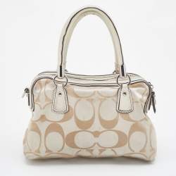 Coach Beige Signature Canvas and Leather Buckle Satchel