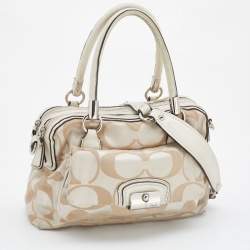 Coach Beige Signature Canvas and Leather Buckle Satchel