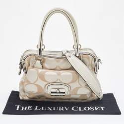 Coach Beige Signature Canvas and Leather Buckle Satchel