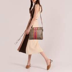 Coach Brown Signature Coated Canvas Varsity Stripe File Messenger Bag