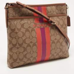 Coach Brown Signature Coated Canvas Varsity Stripe File Messenger Bag